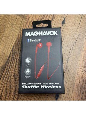 Magnavox Shuffle Wireless Red Earbuds w/ Bluetooth MBH539